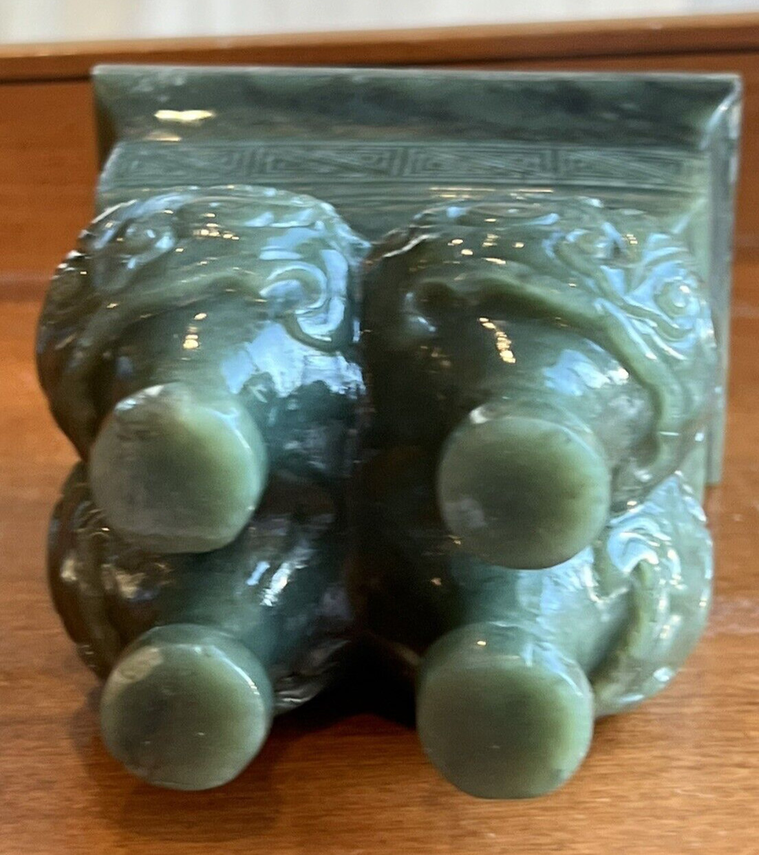 Hand Carved Dark Spinach Green Jade Asian Chinese Incense Burner Censor