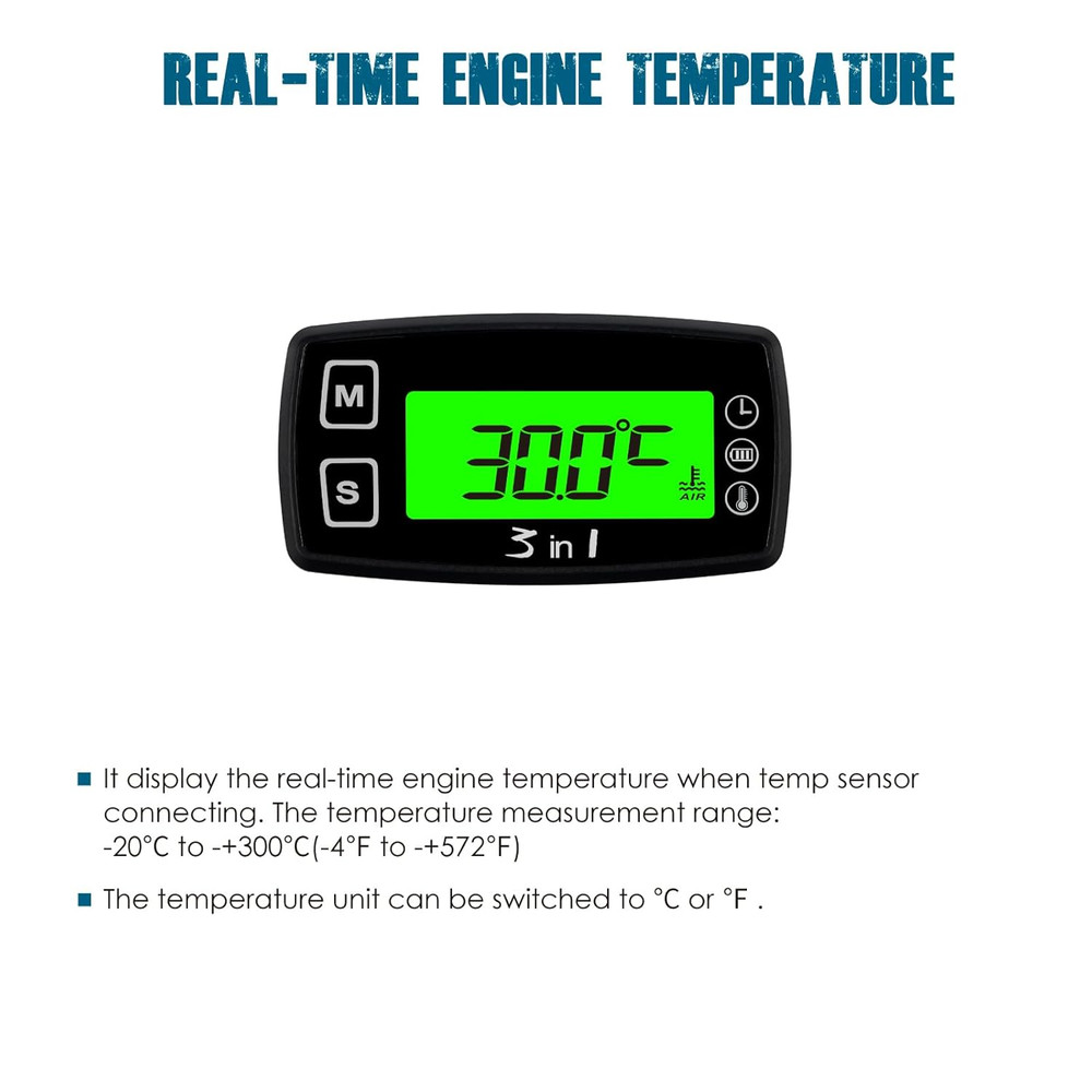 Runleader Digital Engine Temperature Gauge Volt Meter,Programmable Alert Reminde
