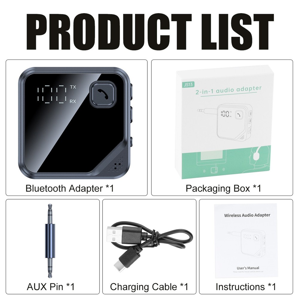 2-IN-1 Bluetooth 5.4 Transmitter Receiver Wireless Audio 3.5mm Jack Aux Adapter