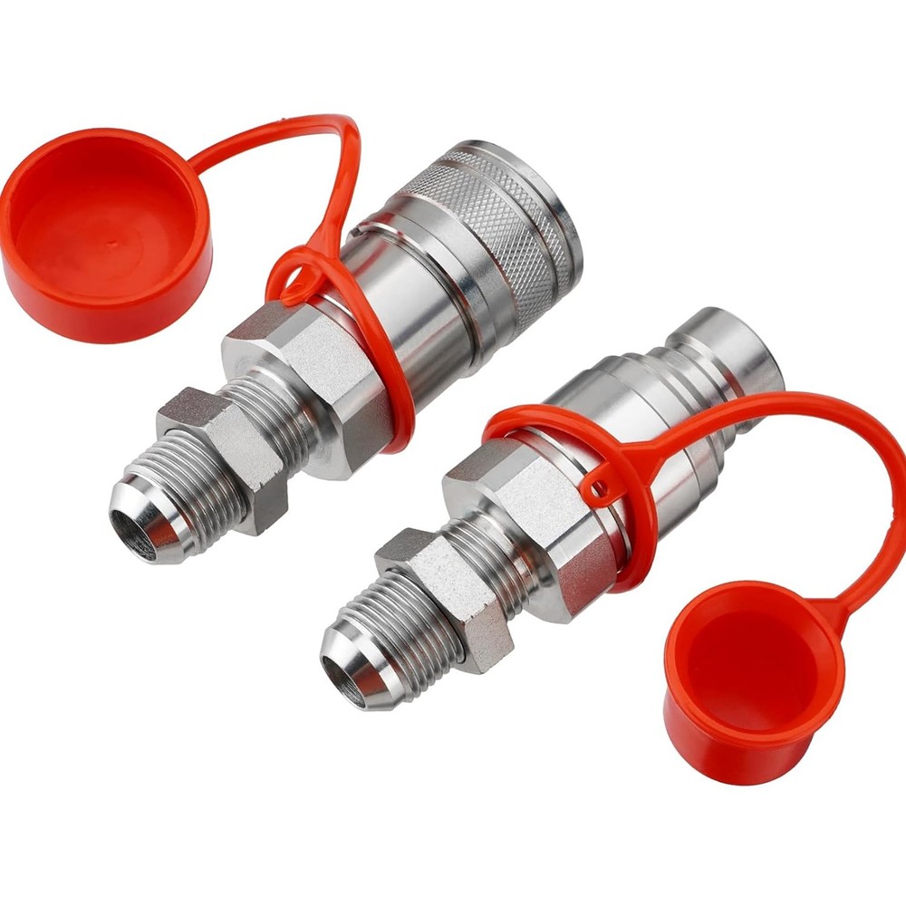Flat Face Skid Steer 1/2" Body x 5/8" JIC Bulkhead Thread Hydraulic Coupling Set
