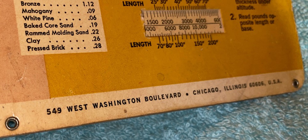 VINTAGE 1966 SIMPSON CASTING WEIGHT SLIDE CHART CALCULATOR Used