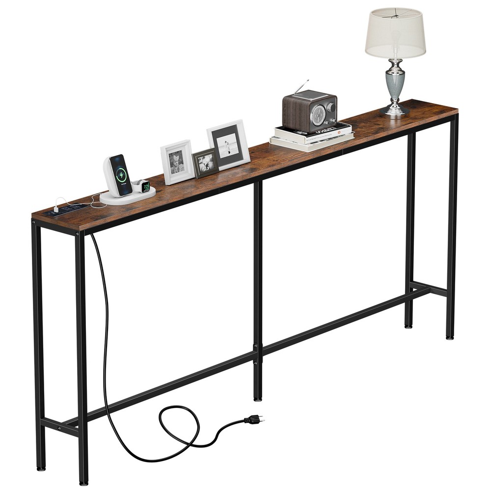 Console Table 71" Narrow Sofa Table Industrial Entryway Table with Power Outlet