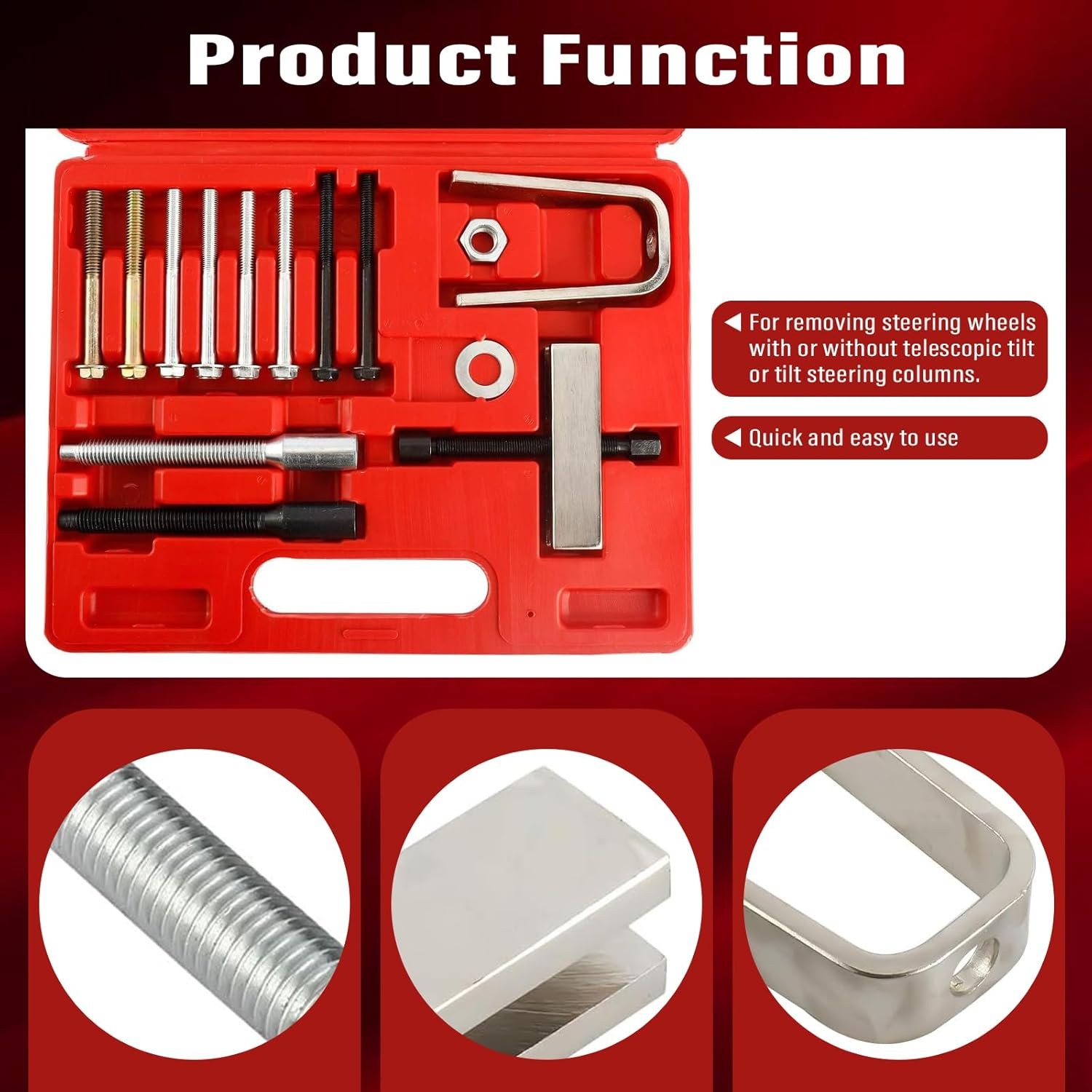 15Pcs Steering Wheel Puller Lock Plate Compressor Tool Set Installer Remover Kit