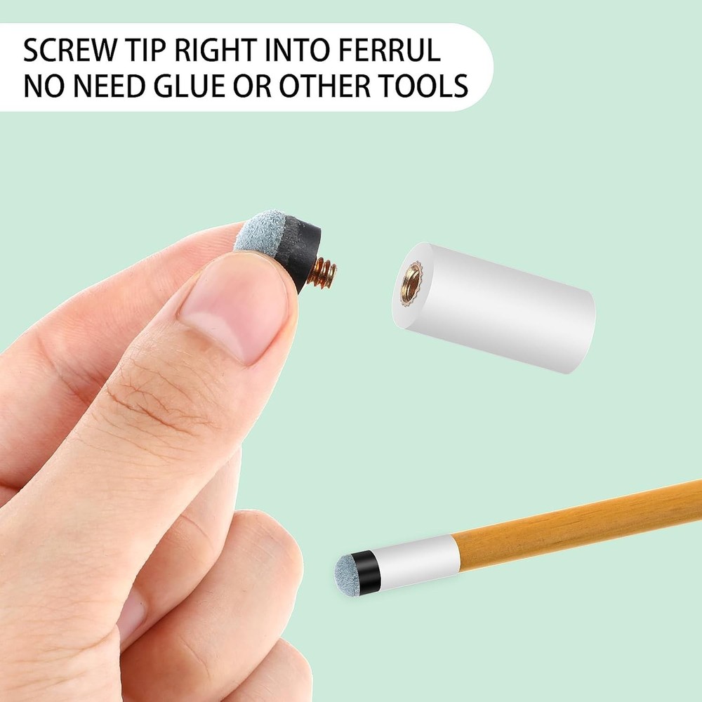 10 Sets Screw on Pool Cue Tips Replacement Billiard Cue Tips with White Pool...