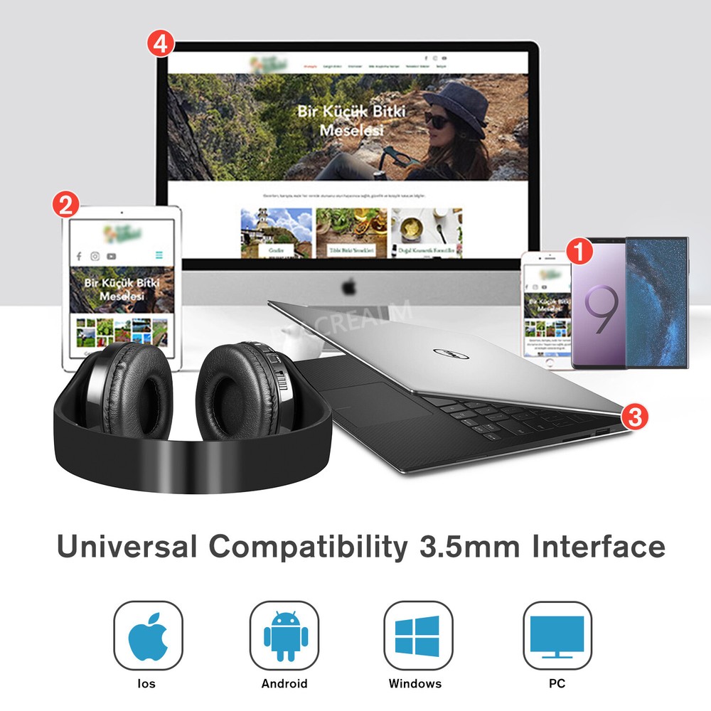 Bluetooth Headset Wireless Stereo Earphone Over-Ear Foldable Headphones With Mic