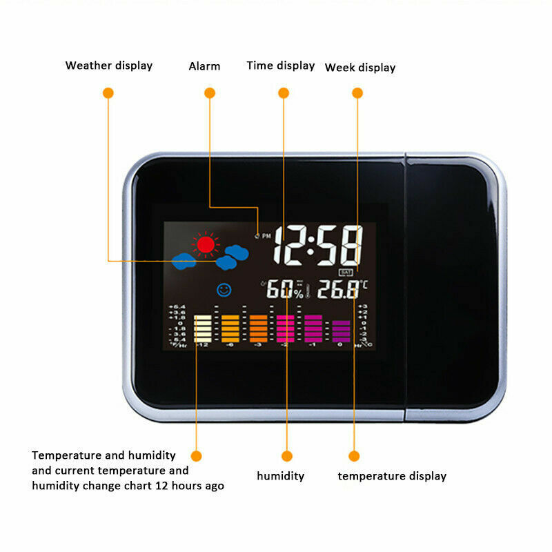 Projection Alarm Clock Weather Station Thermometer Temperature Humidity Monitor