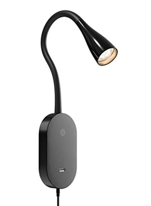 LED Wall Mount Reading Light for Bed, Reading Lamp with USB Output 5 Black