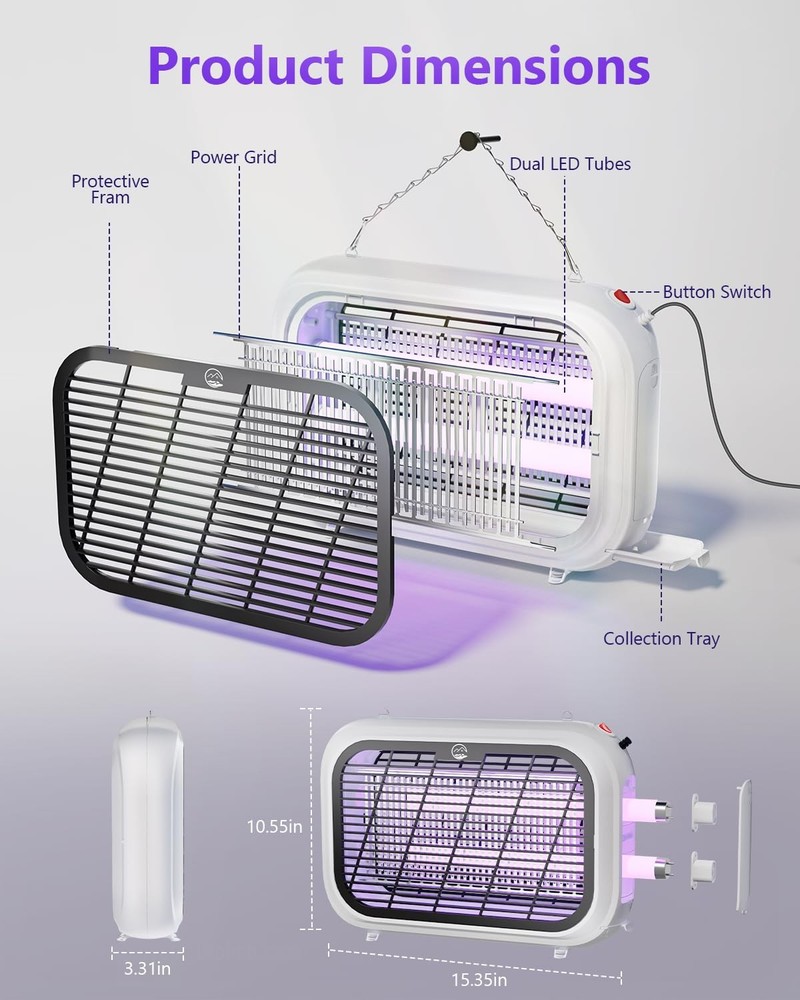 Indoor Bug Zapper, Powerful Fly Zapper with Double-Layer High-Voltage Grid, A...