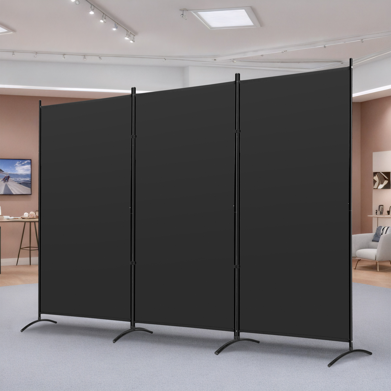 3 Panel Room Divider 6 FT Tall Folding Privacy Screens Partition Separator Black
