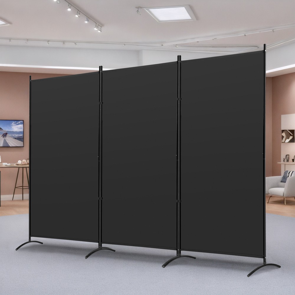 3 Panel Room Divider Black Folding Privacy Panel Screens for Office Separation