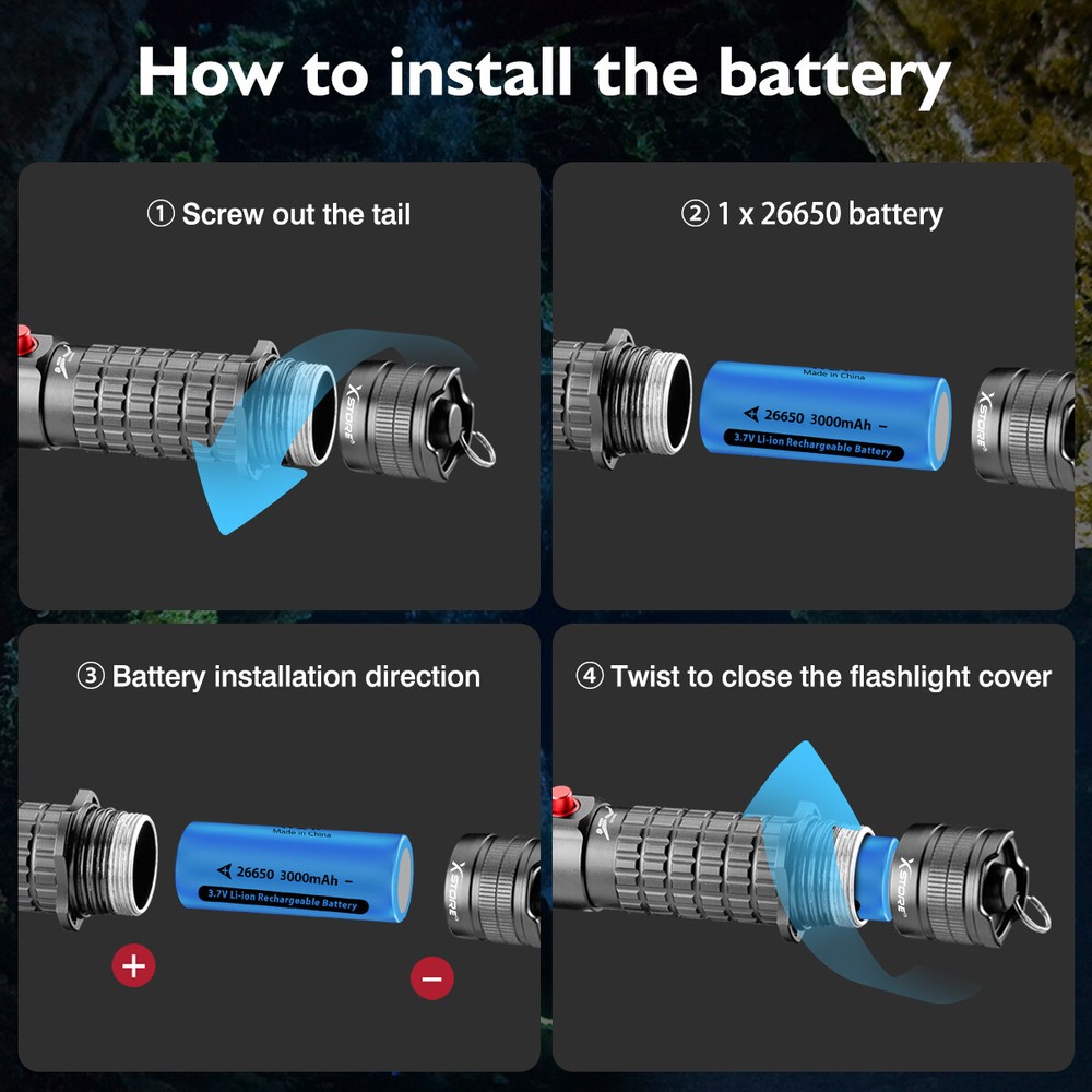Underwater 328ft Professional Diving Flashlight Waterproof Dive Scuba Torch Lamp
