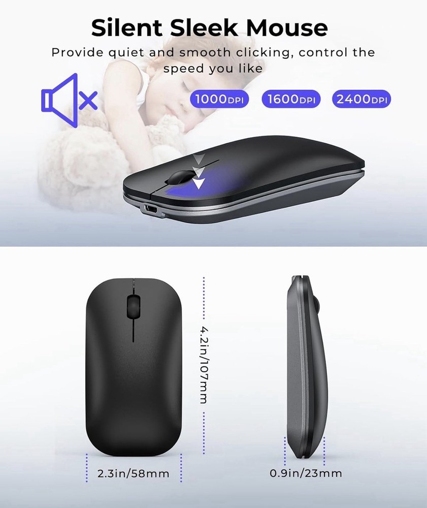 Seenda Wireless Bluetooth Keyboard Mouse Mac Multi-Device Rechargeable.