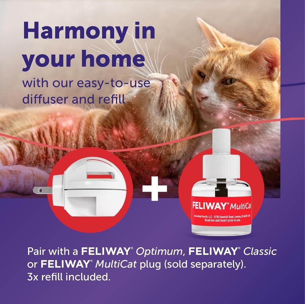 MultiCat 3 x 30 Day Cat Calming Refills for Pheromone Diffuser, 3 x 48ml Valu...
