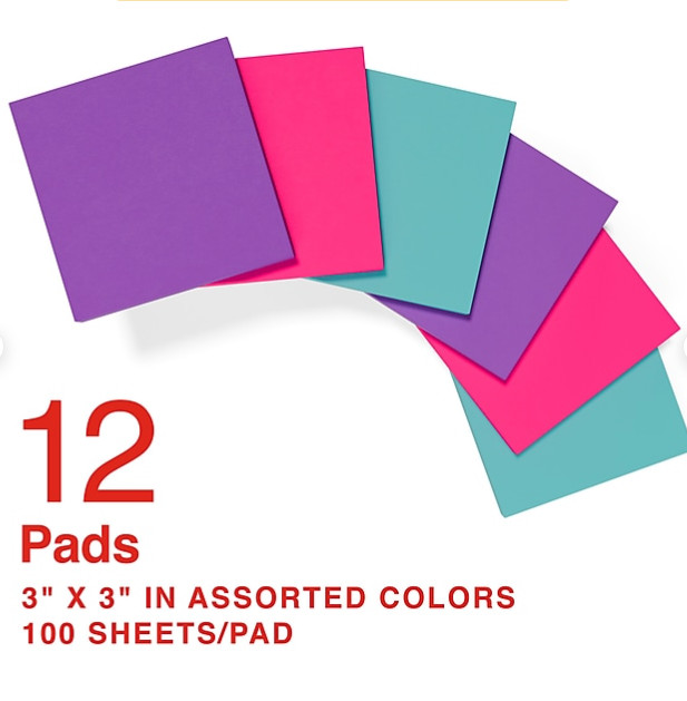 Berry Blast Pop-Up Sticky Notes Post It Style 12 pack 100 Sheets each 1200 Total