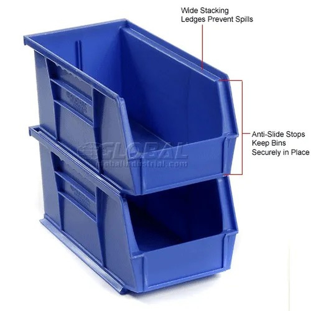Plastic Hang & Stack Bin, 10-7/8"L x 5-1/2"W x 5"H, Blue - Pkg Qty 12