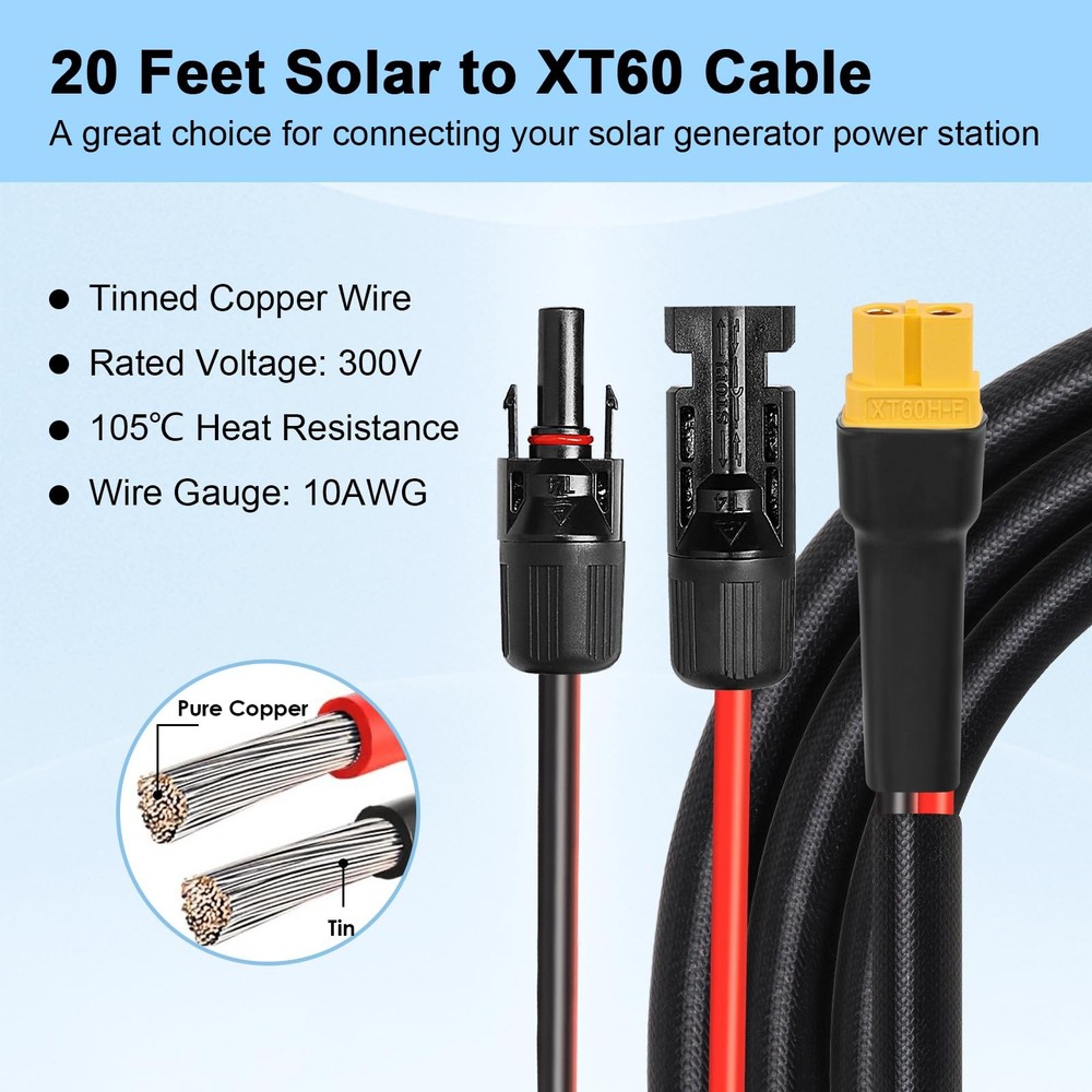 MOOKEERF Solar to XT60 Cable 10AWG 20FT Connector Adapter