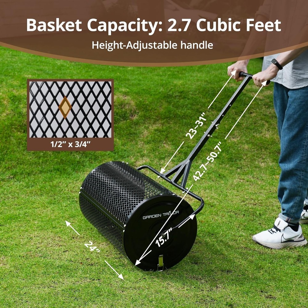 Compost Spreader 24 Inch Peat Moss Spreader with Installation Support Accessorie