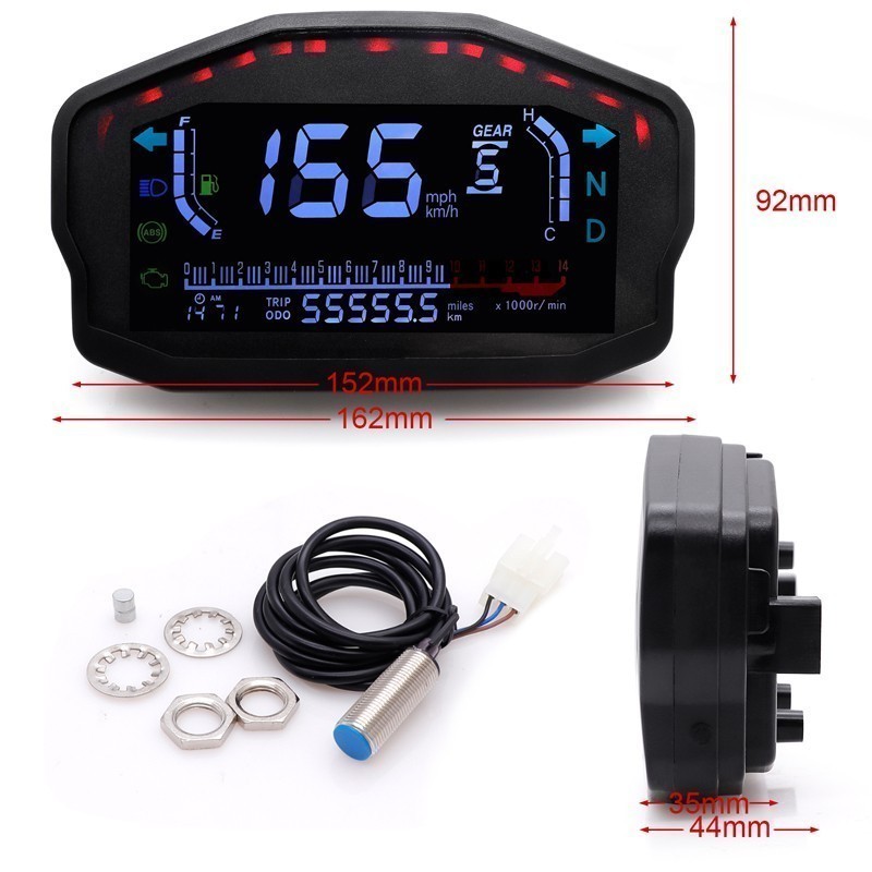 LCD Digital Motorcycle Odometer Speedometer Tachometer KM/H MPH Gauge Universal