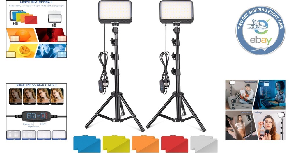 2Pcs Dimmable LED Light Kit with USB Power and Adjustable Tripod for Streaming