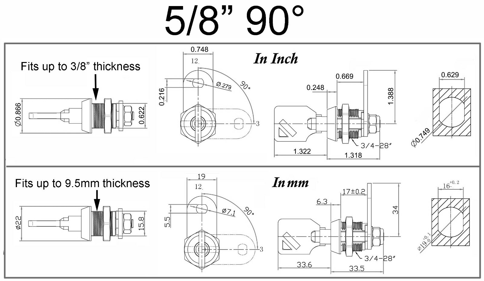 Admiral Locks Tubular Cam Locks - Keyed the Same - 5/8", 1" & 1-1/8" lengths