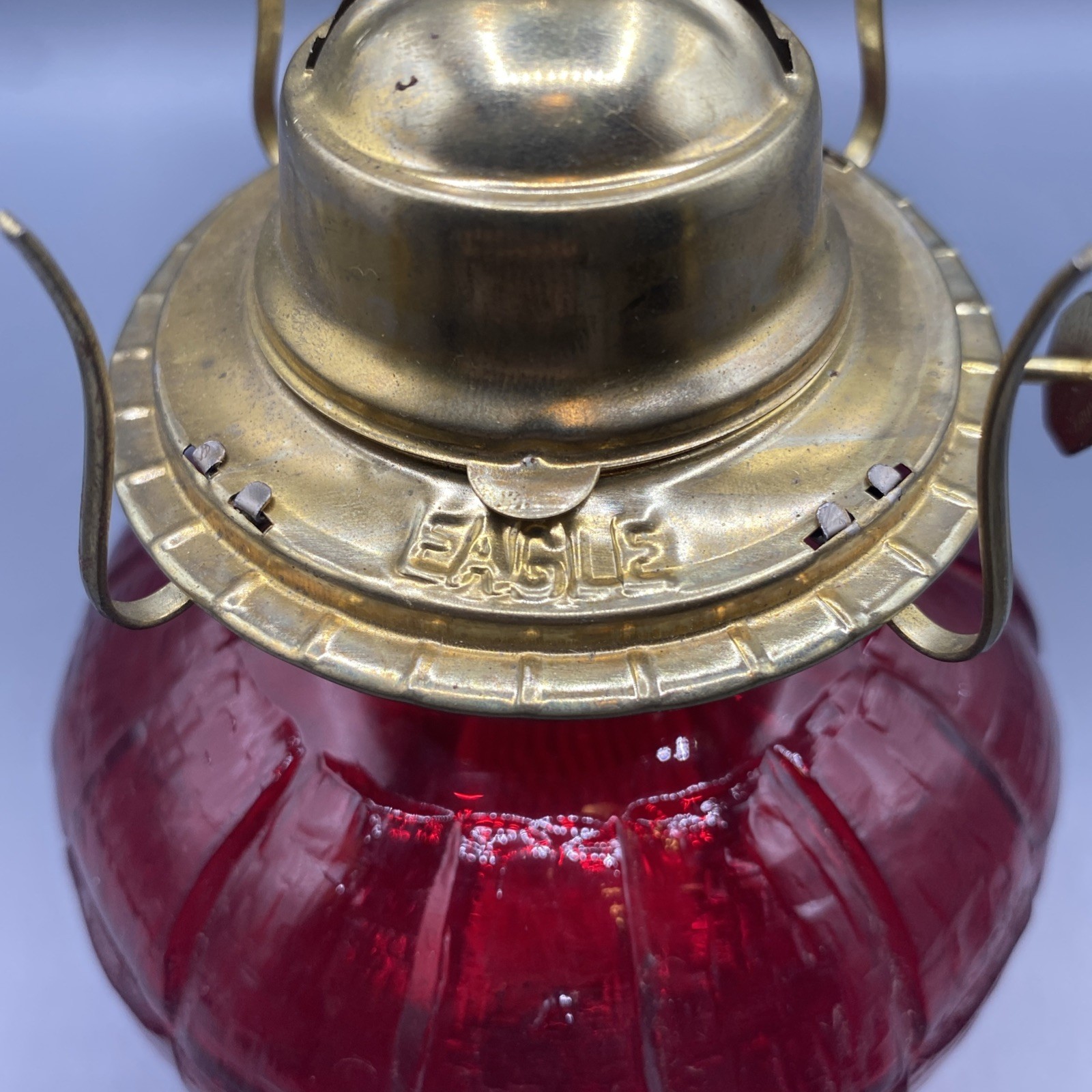 New Vintage Viking Glass Ruby (Red) Paneled Kerosene Lamp Eagle Burner BASE ONLY