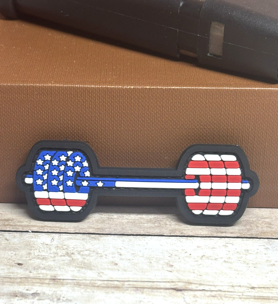 Tactical PVC Patch, Morale American USA Flag Barbell Patch, Weightlifting Patch
