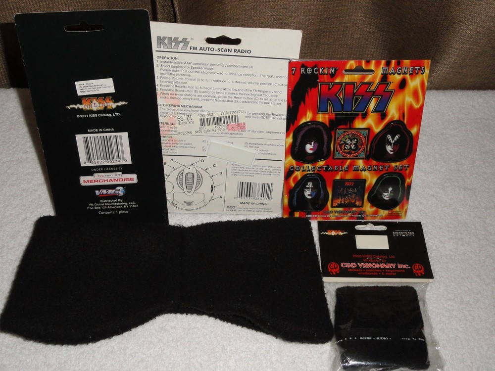 KISS FM Auto Scan Radio/Vintage Headband/Wristband/Finger Board/Magnets Lot