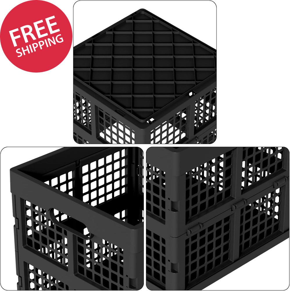 18 L Square Milk Crate, Plastic Stackable Storage Milk Crates, 3 Pack, Black