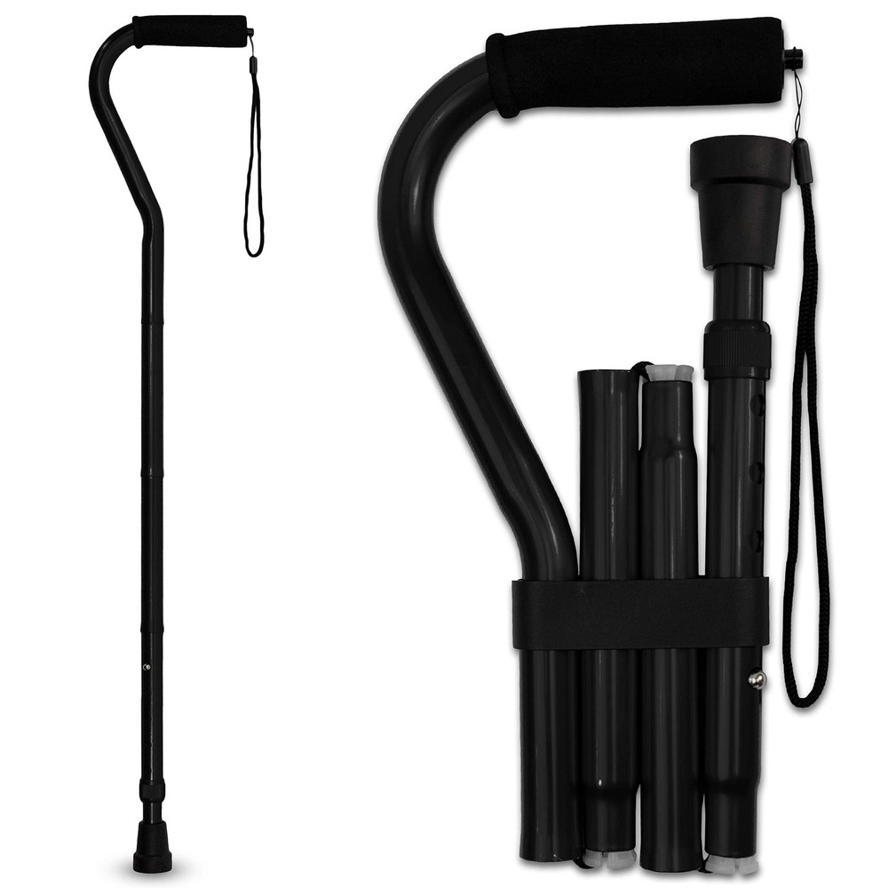 RMS Folding Cane with Offset Foam Handle, Adjustable Walking Stick Black