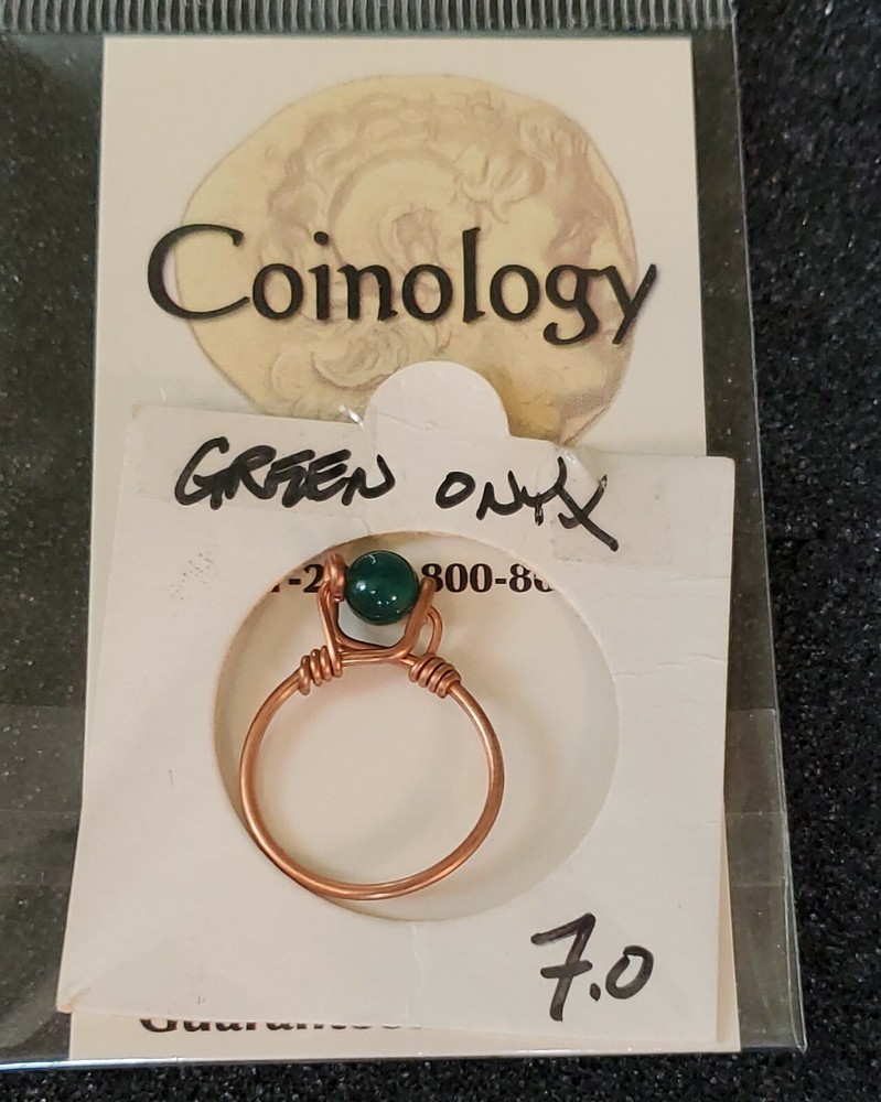 GEMSTONE Copper Ring GREEN ONYX sze 7 PROTECTIVE *Clear negative relationships*