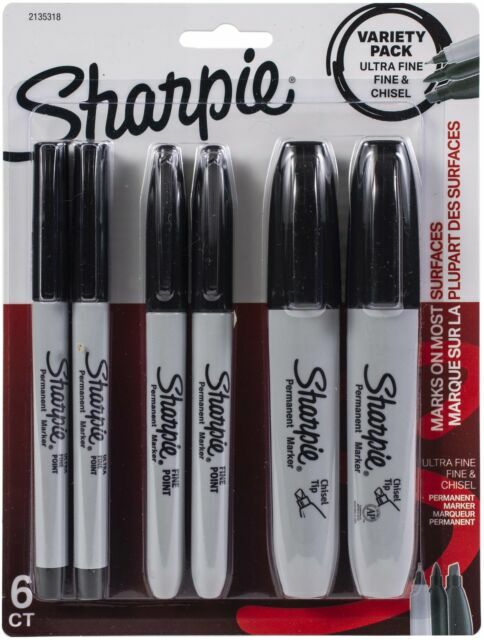 Sharpie Black Permanent Markers 6 pack/2 Ultra Fine, 2 Fine and 2 Chisel Point