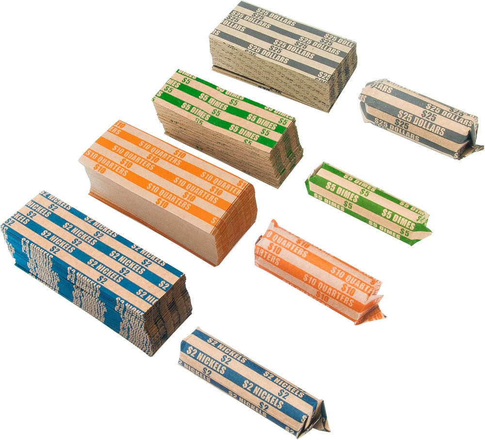 300 Assorted Bundle Flat Striped Coin Wrappers (75 of Each - Nickel, Dime, Quart