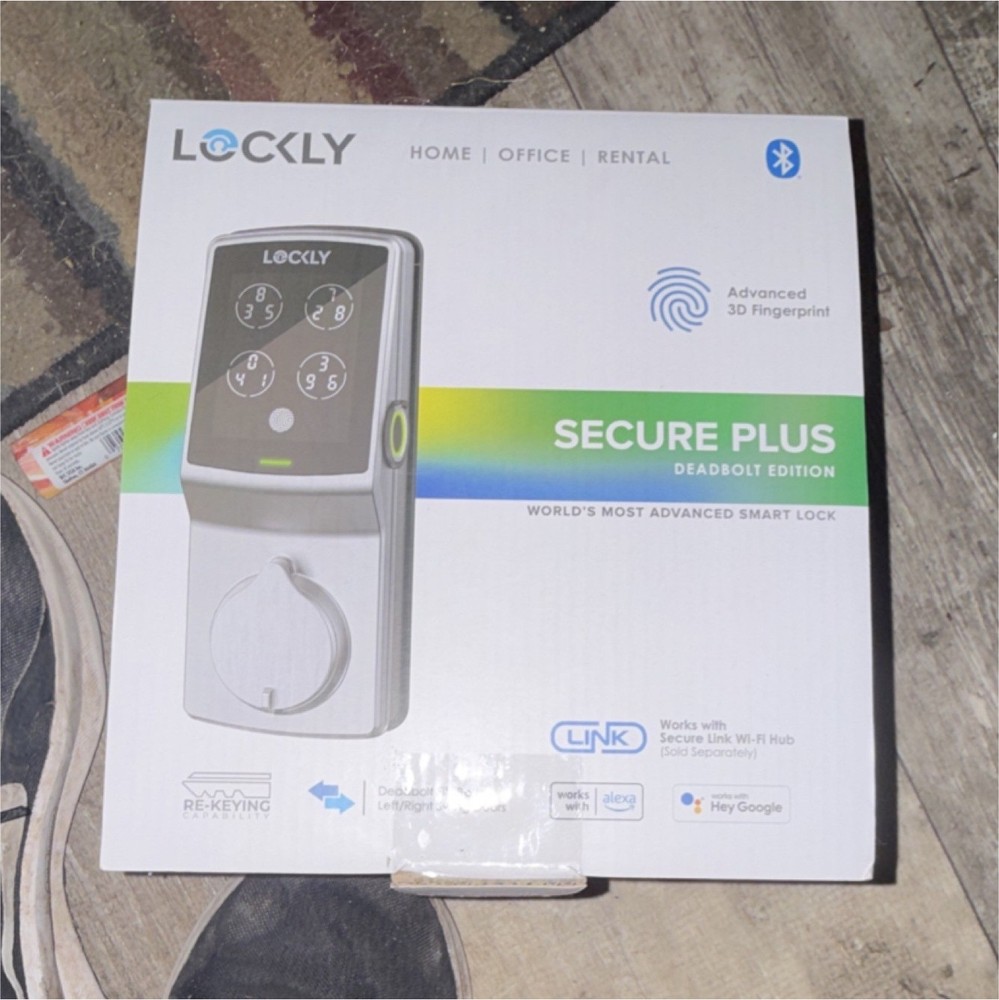 Lockly Secure Plus Deadbolt Smart Door Lock 3D Fingerprint Bluetooth Satin Nick…