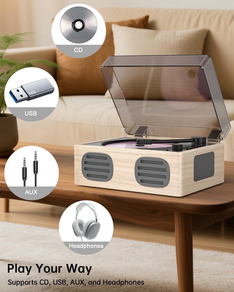 Portable Retro CD Player with Speakers, Bluetooth Input & Output, LED Screen,