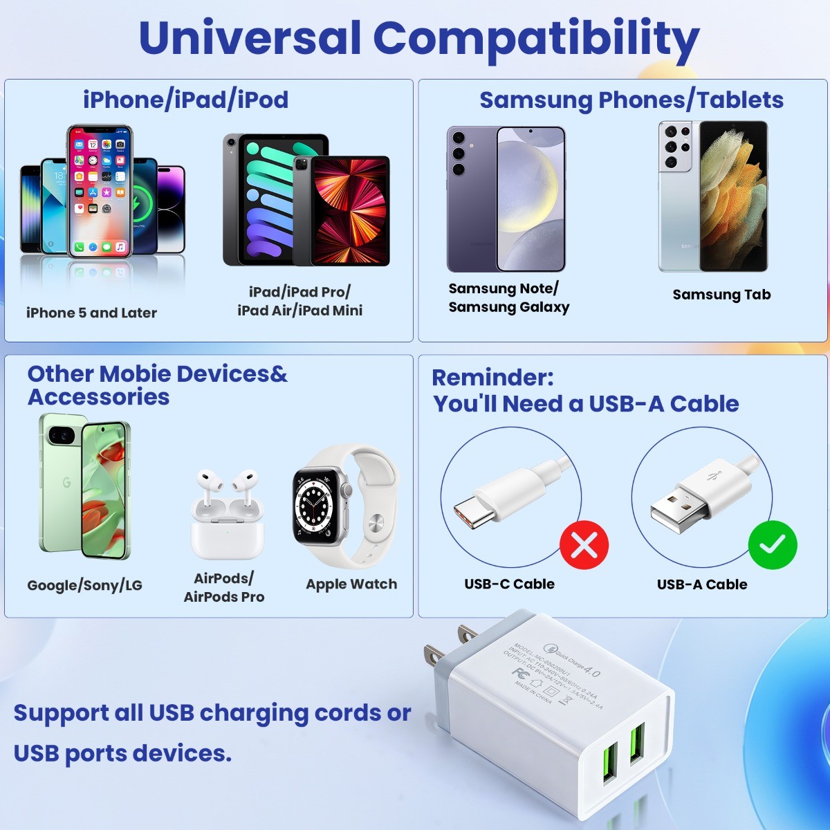 USB Wall Charger Dual Port USB Cube Power Adapter Charger Plug Block ...