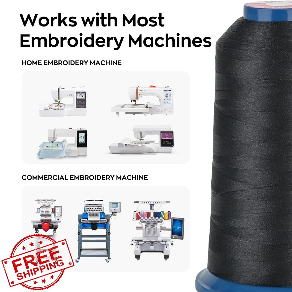 Poolin Black Embroidery Thread 4 Spool 4000M Polyester Machine