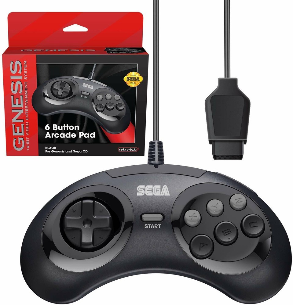 Retro-Bit Official Sega Genesis Controller 6-Button Arcade Pad - Black