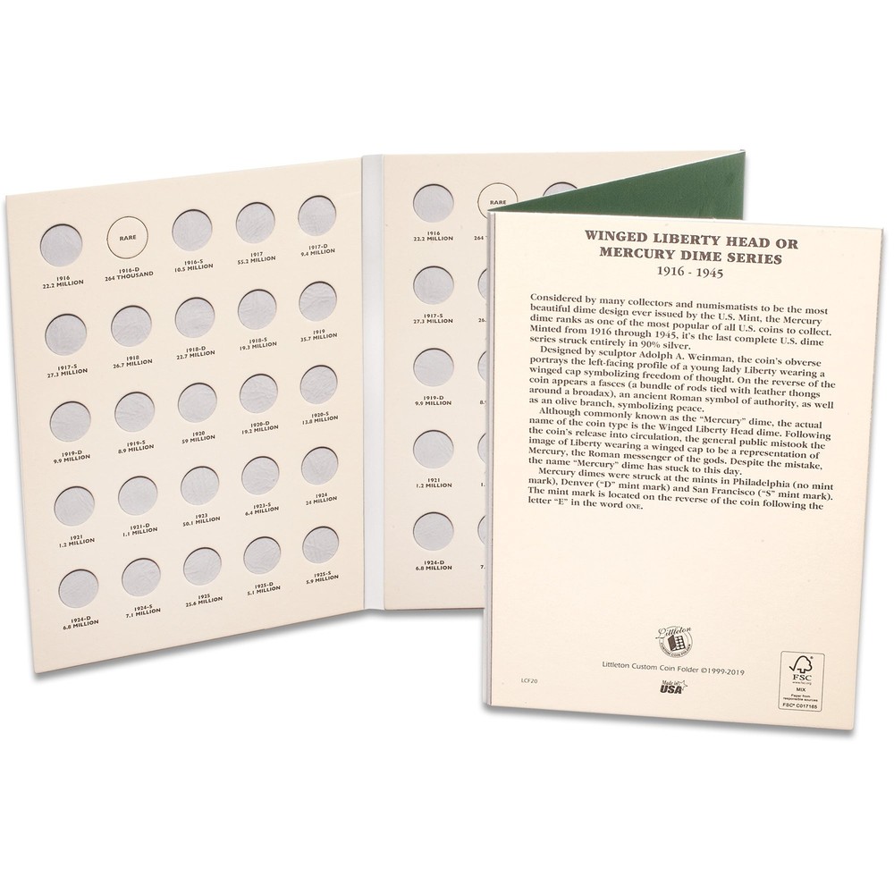 1916-1945 Mercury Dime Folder Coin Storage