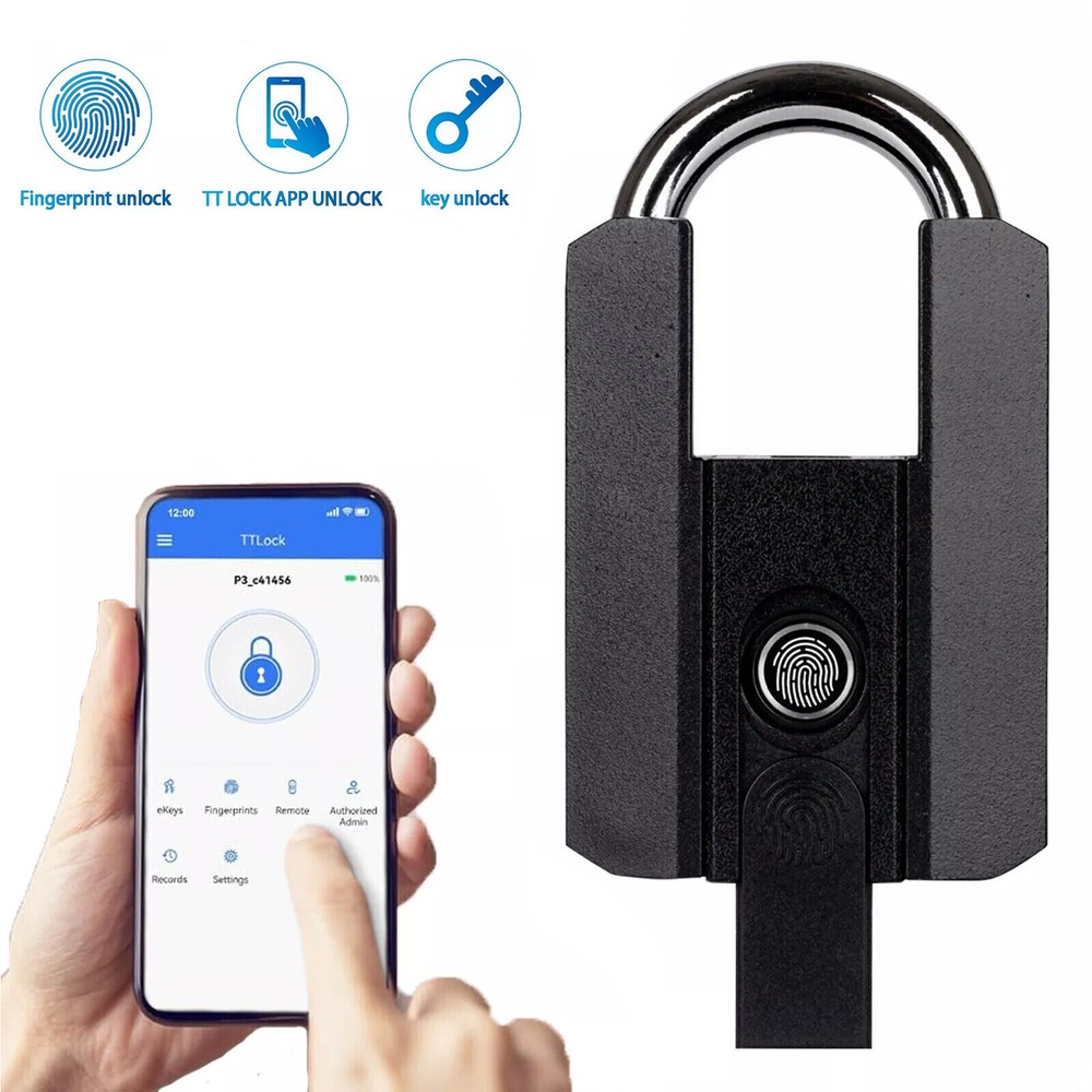 Smart Bluetooth Fingerprint Padlock&keys Heavy Duty Locker Lock APP E-Lock NEW