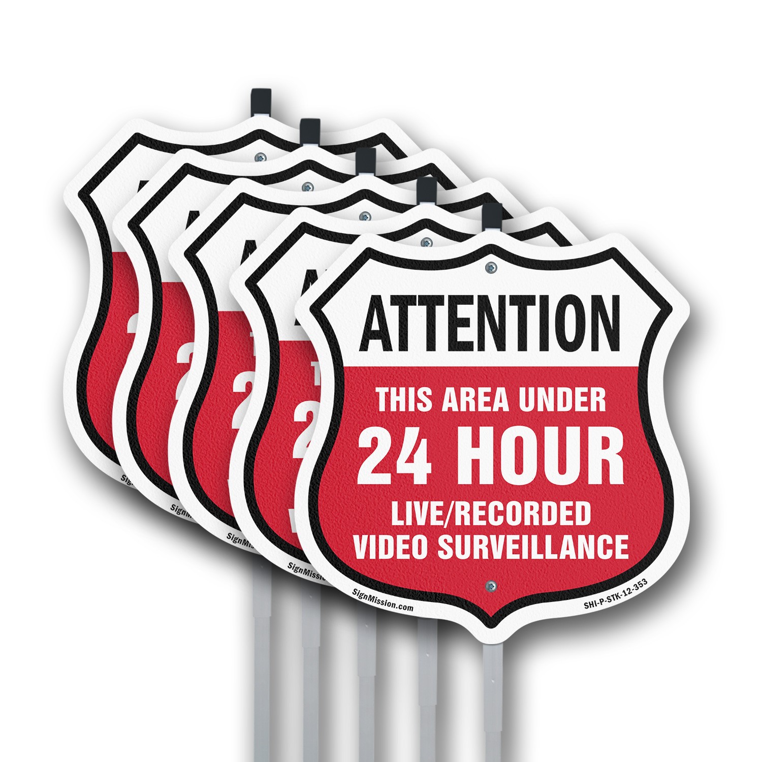 24 Hour Surveillance Shield Sign Attention This Area Und Shield Sign With Stake