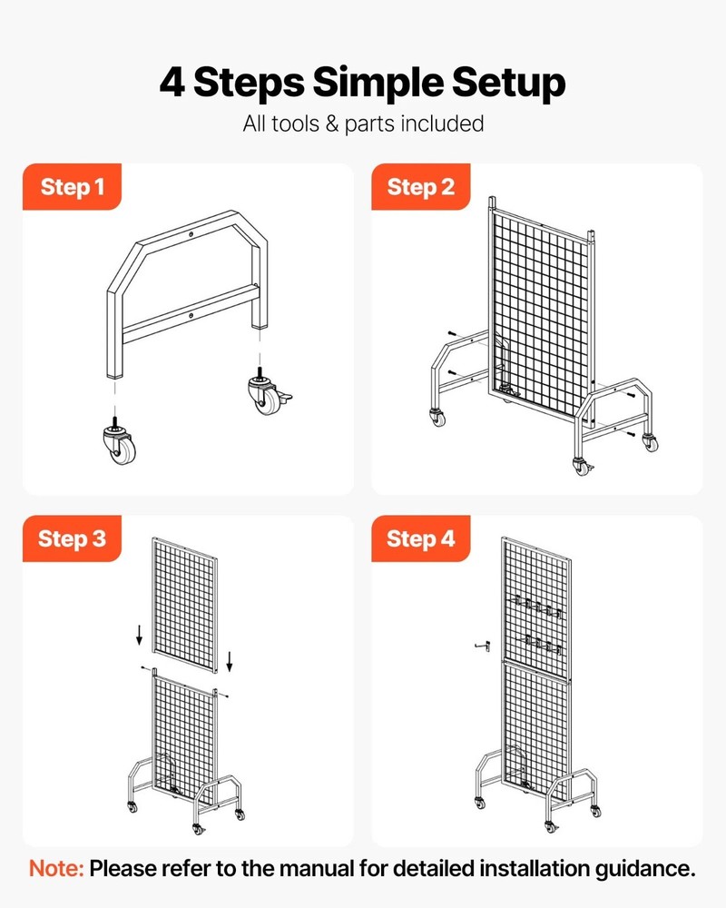 Grid Wall Panel, 1.9 x 5.4 ft Wire Grid Panels Display Rack, Movable Art Display