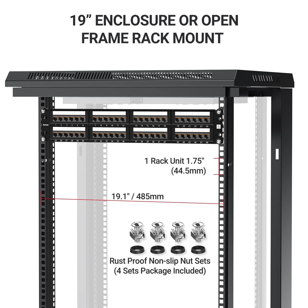 AMPCOM Premium Series CAT6 48 Ports Patch Panel, Rack Mount - 2U, 19 inch, RJ45