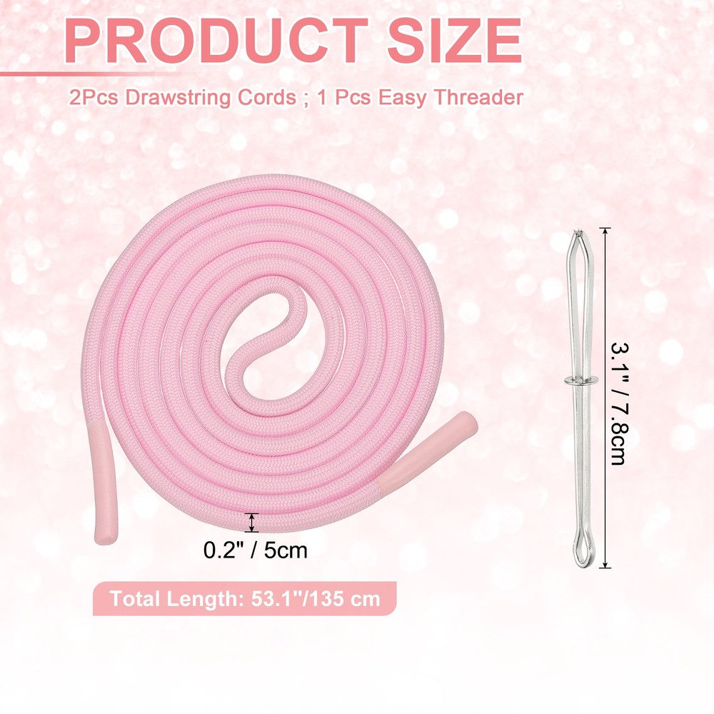 2pcs 53inch Drawstring Cords Hoodie String with Easy Threader, Light Pink