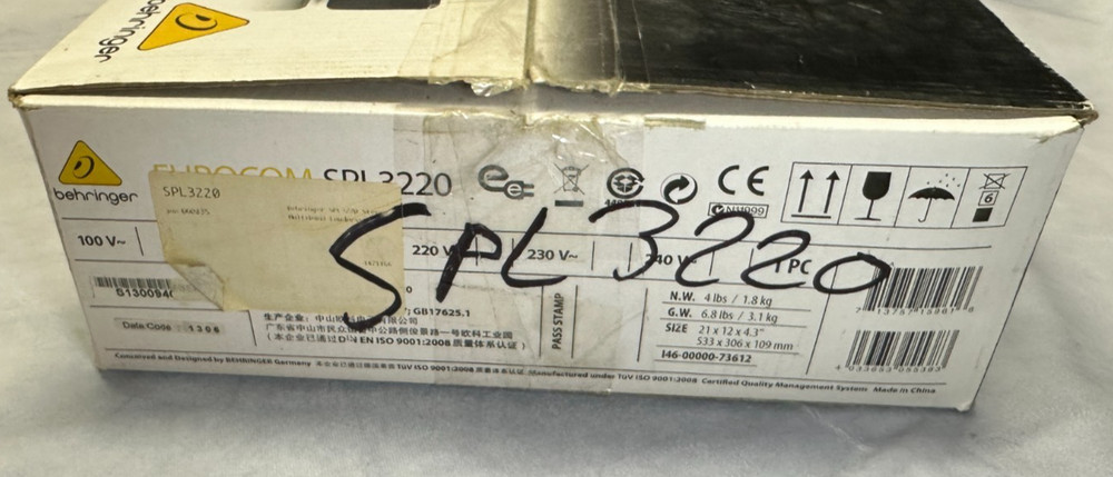 Behringer Eurocom SPL3220 STEREO MULTIBAND SOUND PROCESSOR - USED/WORKS