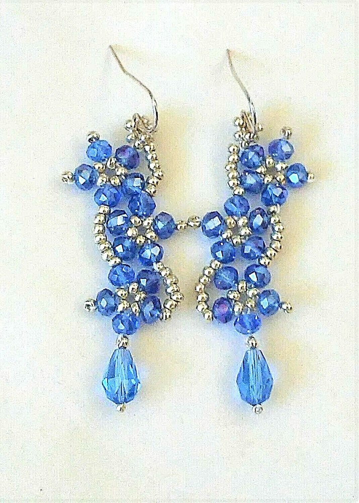 Handmade Sapphire Triple Flower Drop Earrings