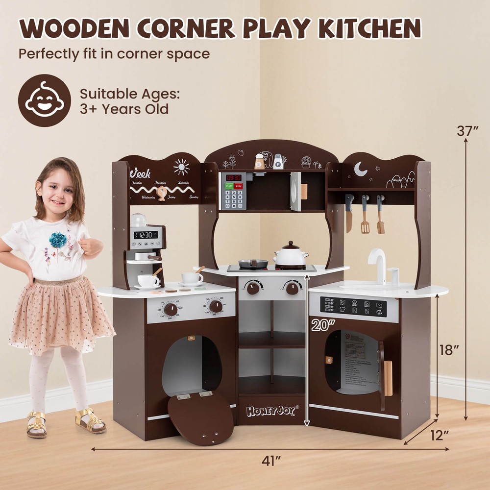 Corner Kitchen Playset w/ Coffee Machine Oven Microwave Washing Machine
