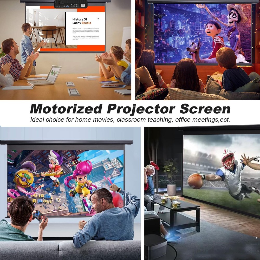 Projector Screen Motorized 84 Inch 16:9 HD Electric Projector Screen Pull Dow...