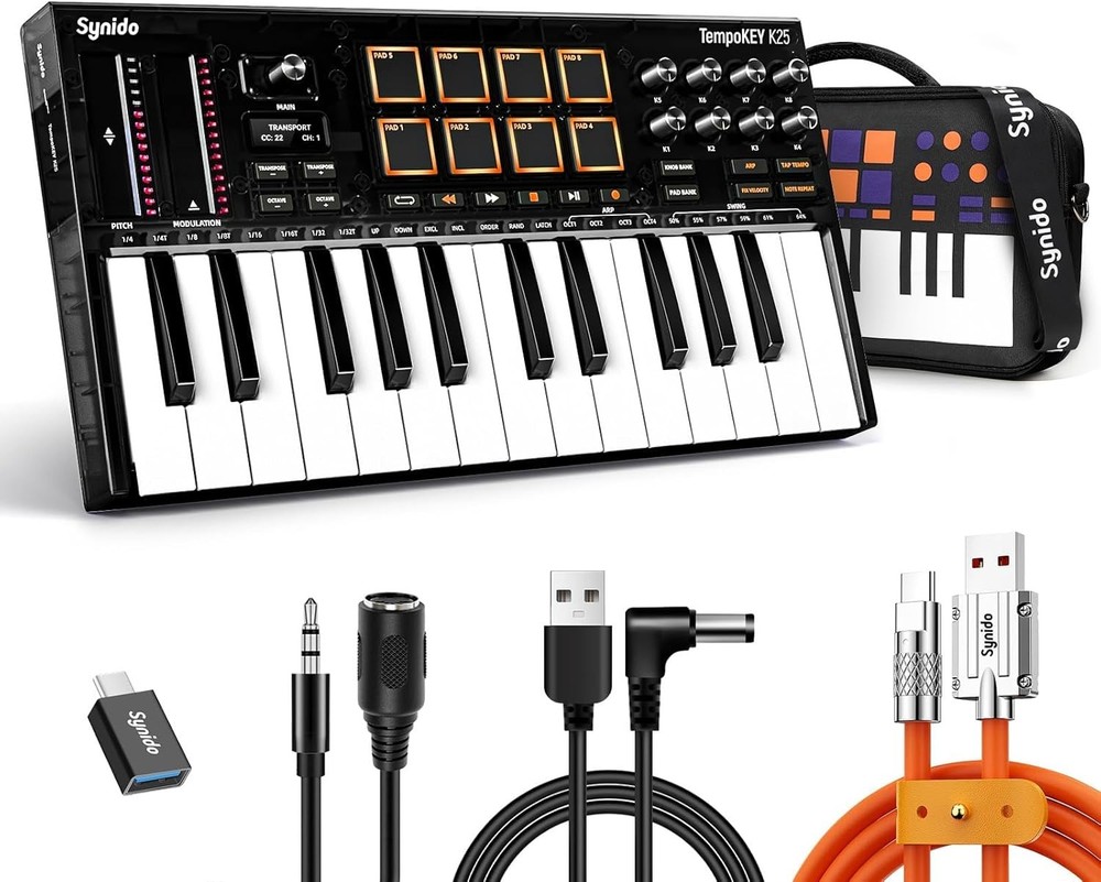Synido 25 Key USB MIDI Keyboard Controller with 8 Drum Pads, Beat Maker Machine