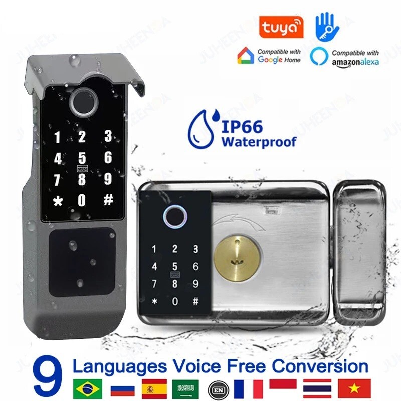 Smart Tuya Lock Waterproof Fingerprint Wifi Double Rim APP Card Digital Code
