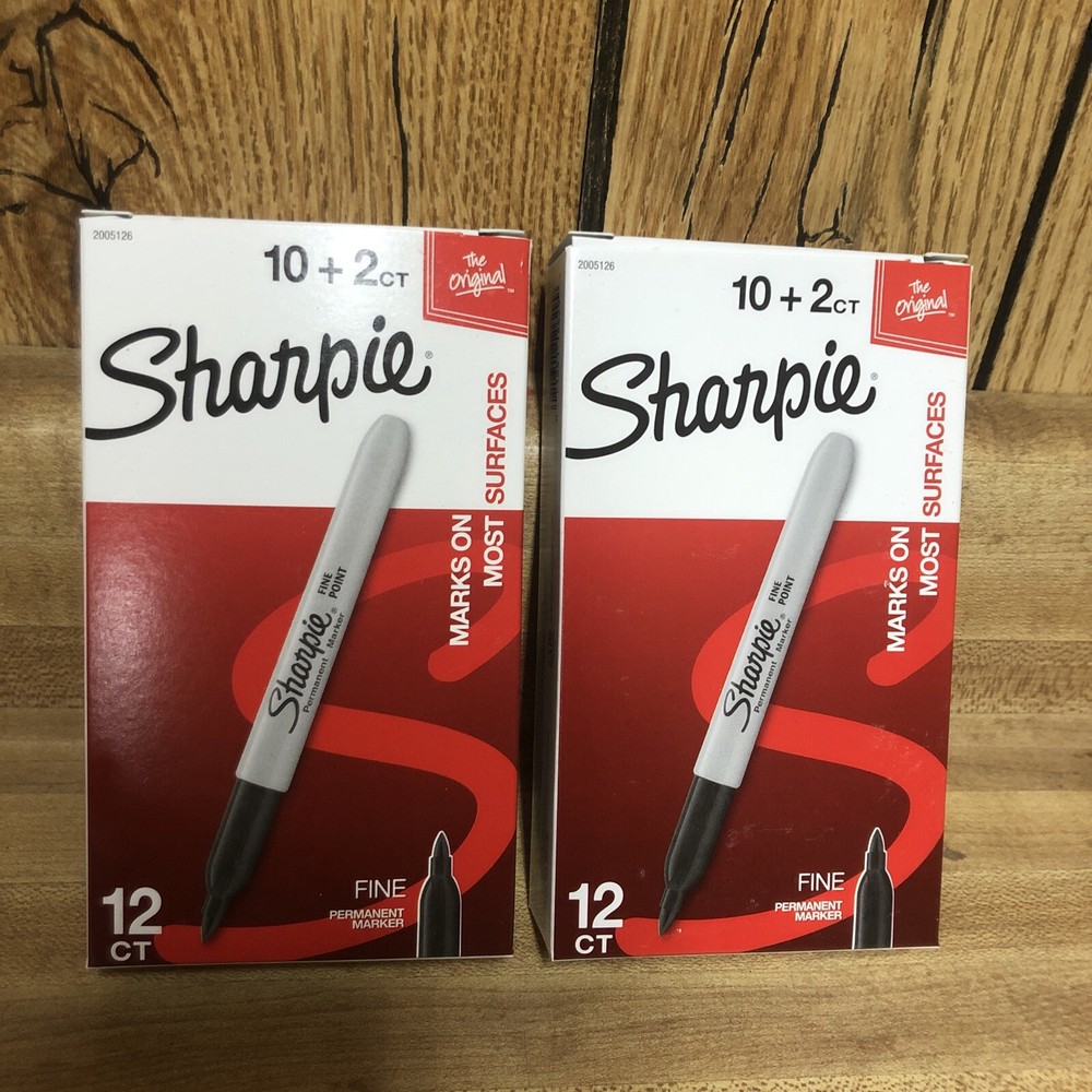 2 Pack x12 SHARPIE Fine Point Black Permanent Marker New
